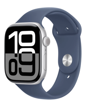 APPLE Watch Series 10 GPS + Cellular 46mm Silver Aluminium Case with Denim Sport Band - M/L