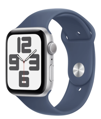 APPLE Watch SE GPS 44mm Silver Aluminium Case with Denim Sport Band - M/L