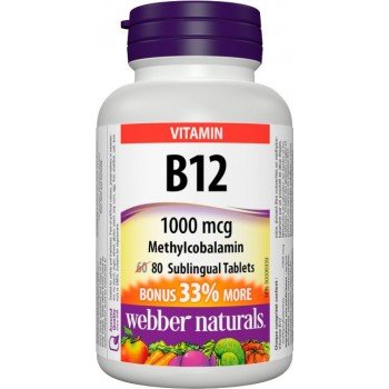 WEBBER NATURALS Vitamín B12 1000 mcg pod jazyk Methylcobal. 60 +20tbl 80 tabliet