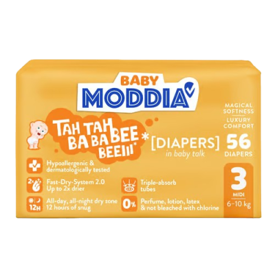 MODDIA BABY Jednorázové plenky 3 Midi (6–10 kg), 56 ks