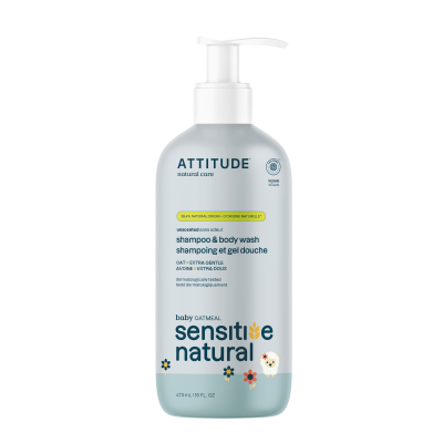 ATTITUDE 2v1 dětské tělové mýdlo a šampon pro citlivou pokožku s ovsem, sensitive skin baby 473 ml