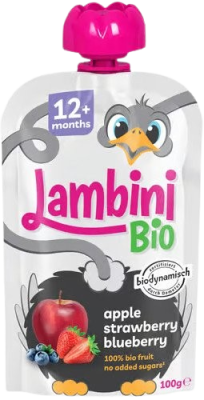 LAMBINI BIO Demeter kapsička jablko, jahoda a borůvka 100 g