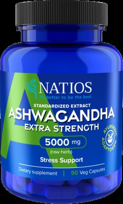 NATIOS Ashwagandha Extract, 5000 mg, Extra Strength, vegan, 90 kapslí