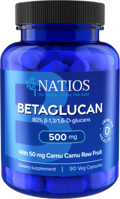 NATIOS Betaglucan, Betaglukany s Camu Camu, 500 mg, vegan, 90 kapslí