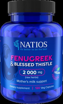 NATIOS Fenugreek & Blessed Thistle Extract, Pískavice & Benedikt, 2000 mg, vegan, 120 kapslí