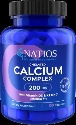 NATIOS Chelated Calcium Complex - Vápník s vitamíny D3 a K2 MK-7 200 mg, 100 kapslí