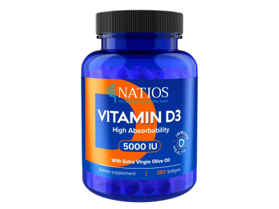 NATIOS Vitamin D3, vysoce vstřebatelný s olivovým olejem 250 kapslí