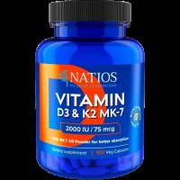 NATIOS Vitamin D3 & K2 (MenaQ7 MK-7), 2000 IU & 75 mcg 100 kapslí