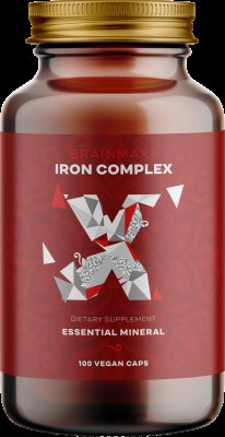 BRAINMAX Iron Complex, železo bisglycinát, 25 mg, 100 kapslí