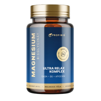 PROFIBIO PREMIUM Magnesium bisglycinát ULTRA RELAX KOMPLEX (+ vitamín B6, GABA, Apigenin z heřmánku) 90 kapslí PROFIBIO PREMIUM Magnesium bisglycinát ULTRA RELAX KOMPLEX (+ vitamín B6, GABA, Apigenin z heřmánku) 90 kapslí