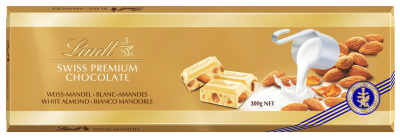 LINDT Gold Tablet Švýcarská bílá čokoláda s mandlemi 300 g