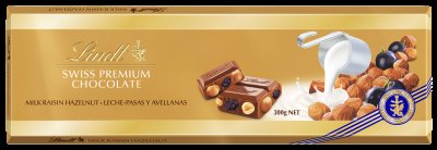 LINDT Gold Tablet Švýcarská mléčná čokoláda s rozinkami 300 g