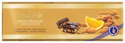 LINDT Gold Tablet Švýcarská hořká čokoláda s pomerančem a mandlemi 300 g