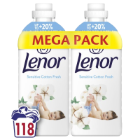 LENOR Aviváž, Sensitive Cotton Fresh, 118 praní, 2 x 1239 ml LENOR Aviváž, Sensitive Cotton Fresh, 118 praní, 2 x 1239 ml