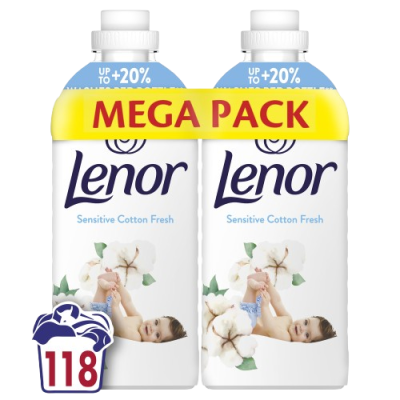 LENOR Aviváž, Sensitive Cotton Fresh, 118 praní, 2 x 1239 ml