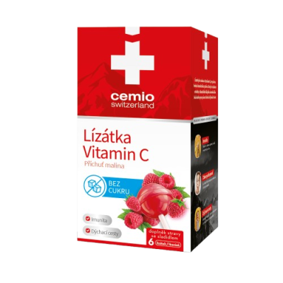 CEMIO Lízátka s vitaminem C malina 6 ks