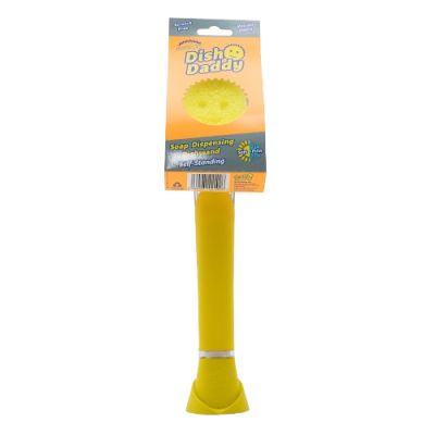 SCRUB DADDY Dish Daddy - Houbička na mytí nádobí, s rukojetí a dávkovačem saponátu Yellow SCRUB DADDY Dish Daddy - Houbička na mytí nádobí, s rukojetí a dávkovačem saponátu Yellow