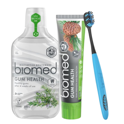 BIOMED Gum Health sada péče o citlivé dásně, zubní pasta 100g, kartáček a ústní voda 500 ml BIOMED Gum Health sada péče o citlivé dásně, zubní pasta 100g, kartáček a ústní voda 500 ml