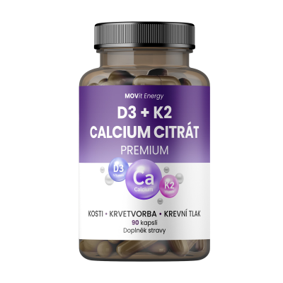 MOVIT ENERGY Vitamín D3 1000 IU + K2 75 mcg + Calcium Citrát 90 kapslí