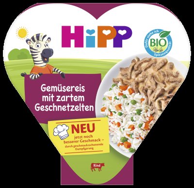 HIPP BIO Rýže se zeleninou a hráškem a jemně nakrájeným hovězím masem 250 g