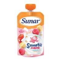 SUNAR Smootík dětská kapsička malina, jogurt, ovesné vločky 12m+ 120 g SUNAR Smootík dětská kapsička malina, jogurt, ovesné vločky 12m+ 120 g