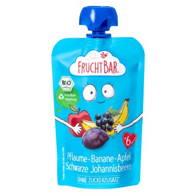 FruchtBar BIO s jablkem banánem švestkou a černým rybízem 100 g
