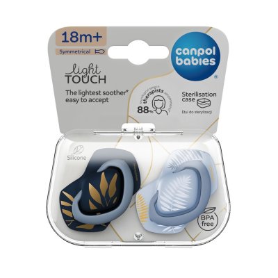 CANPOL BABIES Dudlík silikonový symetrický Light touch GOLD 18m+ modrý 2 ks