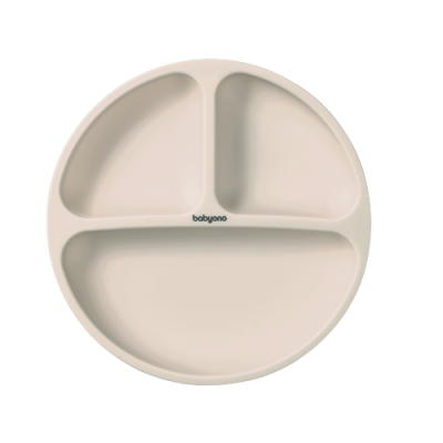 BABYONO Talíř silikonový s přísavkou - beige 6m+
