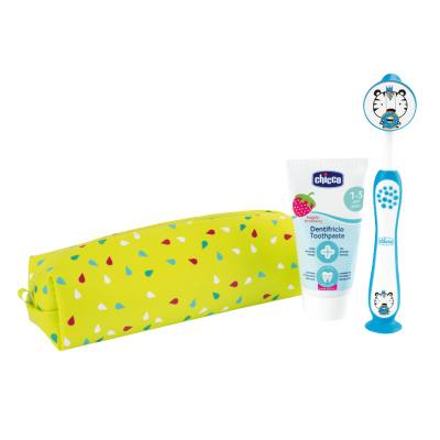 CHICCO Set zubní kartáček a pasta v pouzdře - Tiger, 3r+