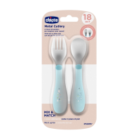 CHICCO Lžička a vidlička nerez - teal, 18m+