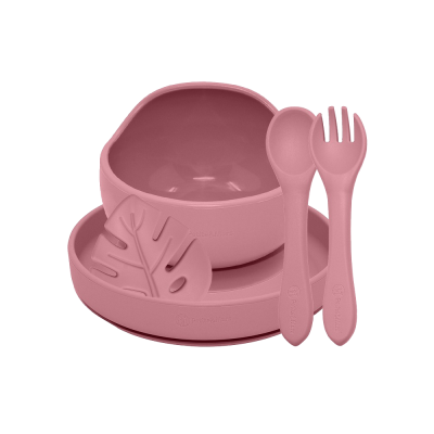 PETITE&MARS Set jídelní silikonový TAKE&MATCH, Dusty Rose 6m+, 4 ks