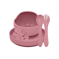 PETITE&MARS Set jídelní silikonový TAKE&MATCH, Dusty Rose 6m+, 4 ks