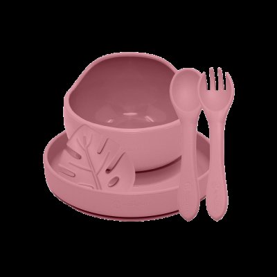PETITE&MARS Set jídelní silikonový TAKE&MATCH, Dusty Rose 6m+, 4 ks
