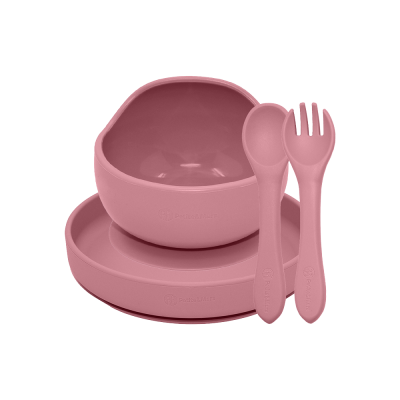 PETITE&MARS Set jídelní silikonový TAKE&MATCH Dusty Pink 6m+ 3 ks