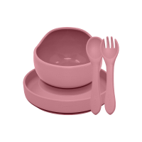 PETITE&MARS Set jídelní silikonový TAKE&MATCH Dusty Pink 6m+ 3 ks