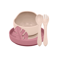 PETITE&MARS Set jídelní silikonový TAKE&MATCH Desert Sand - Dusty Rose 6m+ 4 ks
