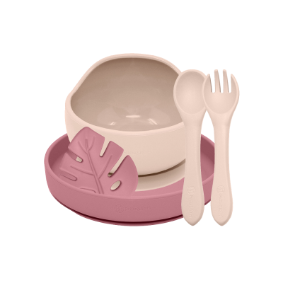 PETITE&MARS Set jídelní silikonový TAKE&MATCH Desert Sand - Dusty Rose 6m+ 4 ks
