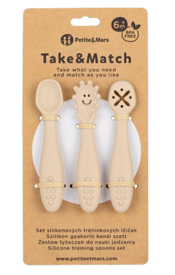 PETITE&MARS Set 3 ks silikonových tréninkových lžiček Take&Match Desert Sand 6m+ 3 ks