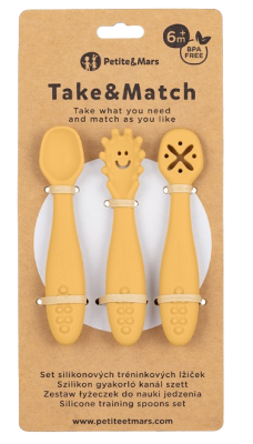 PETITE&MARS Set 3 ks silikonových tréninkových lžiček Take&Match Intense Ochre 6m+ 3 ks