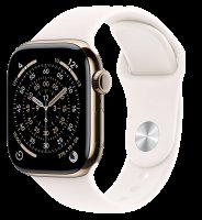 APPLE Watch 11 GPS + Cellular 42mm zlatý titan - světle ruměný sportovní řemínek - M/L