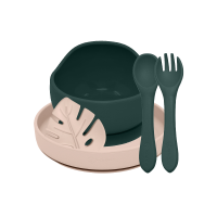 PETITE&MARS Set jídelní silikonový TAKE&MATCH, Misty Green - Desert Sand 6m+, 4 ks