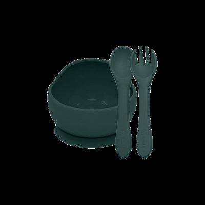 PETITE&MARS Set jídelní silikonový TAKE&MATCH miska + příbor Misty Green 6m+ 2 ks