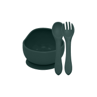 PETITE&MARS Set jídelní silikonový TAKE&MATCH miska + příbor Misty Green 6m+ 2 ks