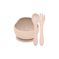 PETITE&MARS Set jídelní silikonový TAKE&MATCH miska + příbor Desert Sand 6m+ 2 ks