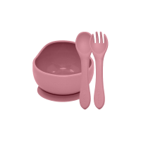 PETITE&MARS Set jídelní silikonový TAKE&MATCH miska + příbor Dusty Rose 6m+ 2 ks