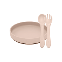 PETITE&MARS Set jídelní silikonový TAKE&MATCH talíř + příbor Deset Sand 6m+ 2 ks