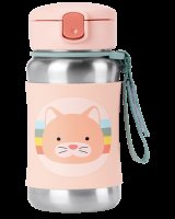 SKIP HOP Spark Style Láhev s brčkem na vodu nerez Kočička 12m+ 350 ml