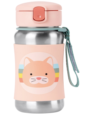 SKIP HOP Spark Style Láhev s brčkem na vodu nerez Kočička 12m+ 350 ml