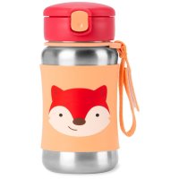 SKIP HOP Spark Style Láhev s brčkem na vodu nerez Liška 12m+ 350 ml