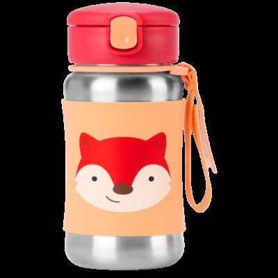 SKIP HOP Spark Style Láhev s brčkem na vodu nerez Liška 12m+ 350 ml